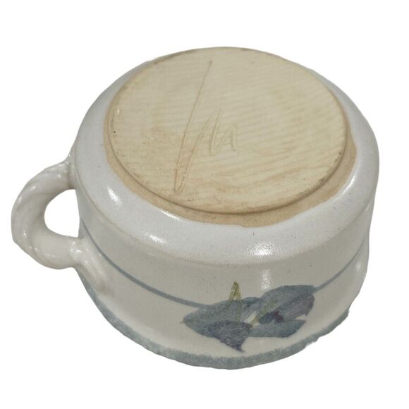 Shallow White and Blue Hand Glazed Handled Stoneware Mug or Broth Bowl - Picture 6 of 6